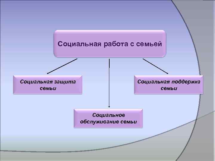 Социальная работа с семьей Социальная защита семьи Социальная поддержка семьи Социальное обслуживание семьи 