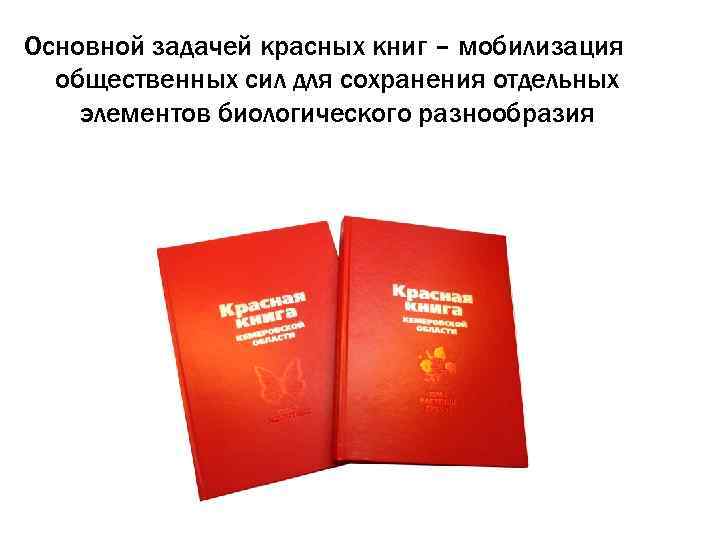 Основной задачей красных книг – мобилизация общественных сил для сохранения отдельных элементов биологического разнообразия