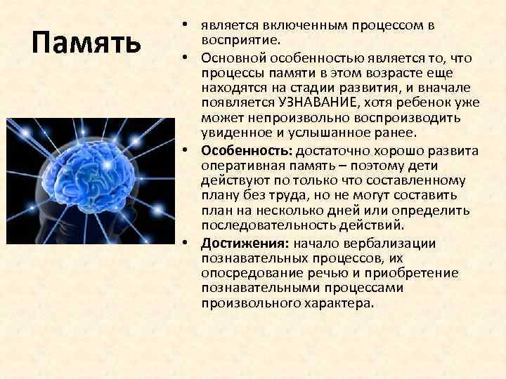 Память • является включенным процессом в восприятие. • Основной особенностью является то, что процессы