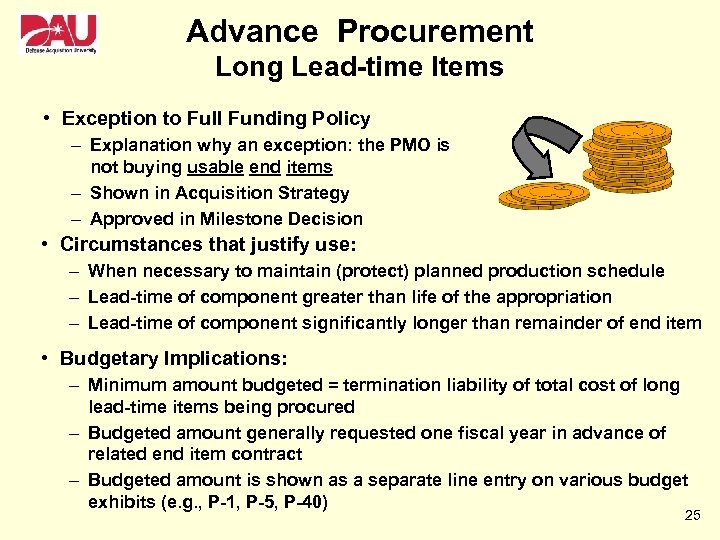 Advance Procurement Long Lead-time Items • Exception to Full Funding Policy – Explanation why