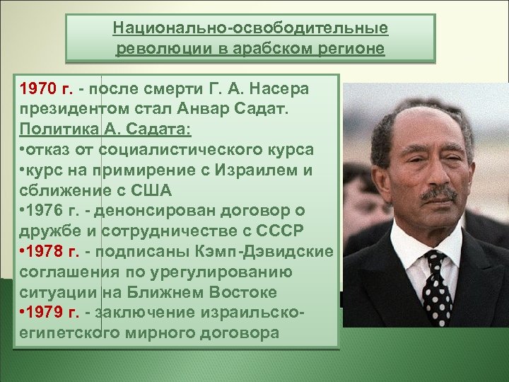 Национально-освободительные революции в арабском регионе 1970 г. - после смерти Г. А. Насера президентом