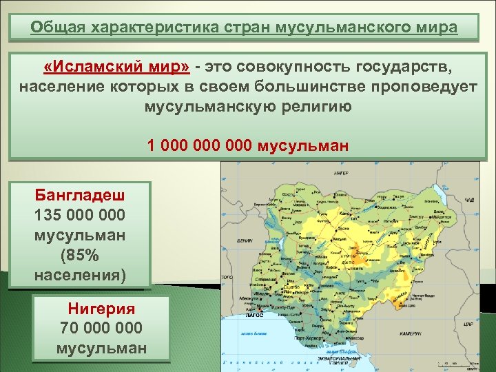 Общая характеристика стран мусульманского мира «Исламский мир» - это совокупность государств, население которых в