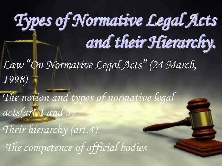 Types of Normative Legal Acts and their Hierarchy. Law “On Normative Legal Acts” (24