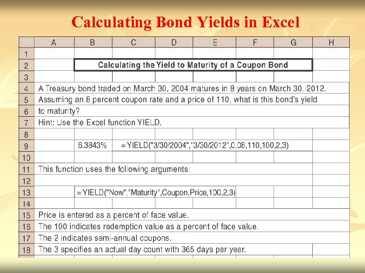 Calculating Bond Yields in Excel 11 - 14 