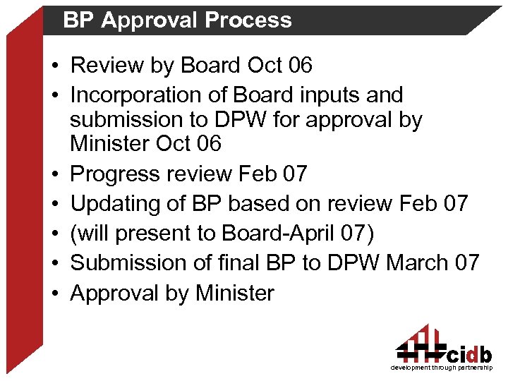 BP Approval Process • Review by Board Oct 06 • Incorporation of Board inputs