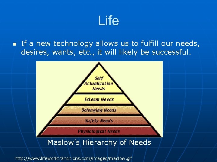 Life n If a new technology allows us to fulfill our needs, desires, wants,