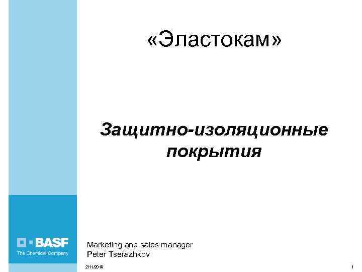  «Эластокам» Защитно-изоляционные покрытия Marketing and sales manager Peter Tserazhkov 2/11/2018 1 