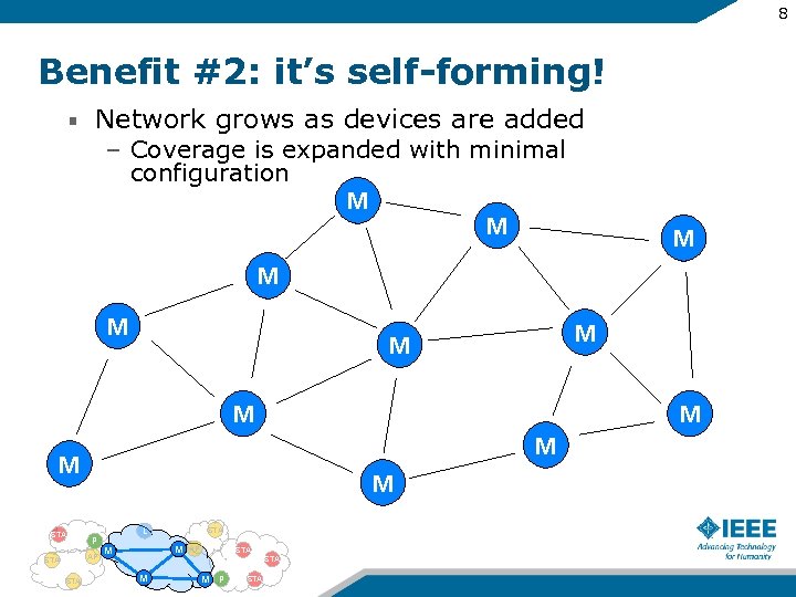 8 Benefit #2: it’s self-forming! Network grows as devices are added – Coverage is