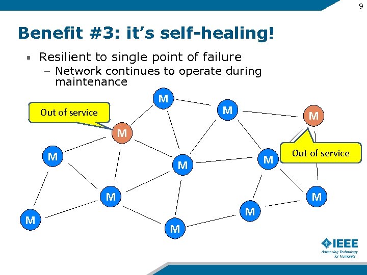 9 Benefit #3: it’s self-healing! Resilient to single point of failure – Network continues