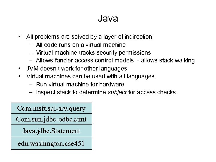 Java • All problems are solved by a layer of indirection – All code