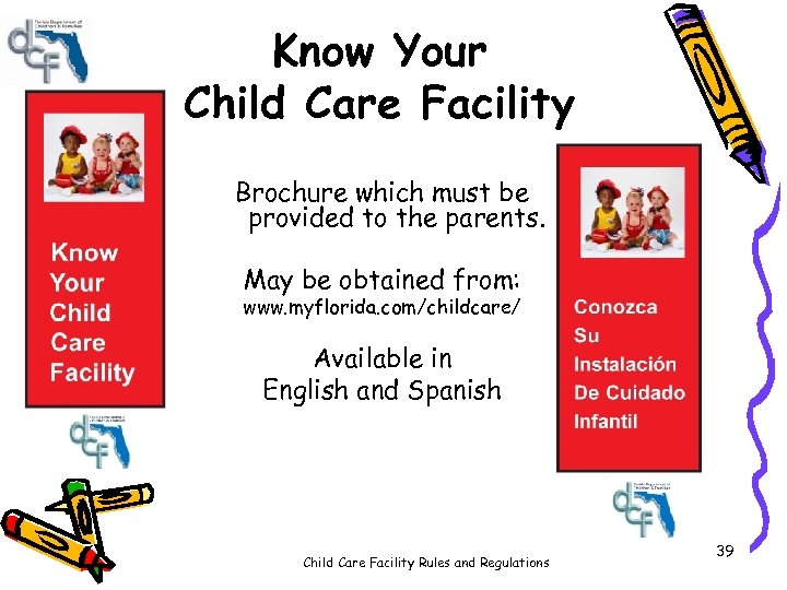 Know Your Child Care Facility Brochure which must be provided to the parents. May