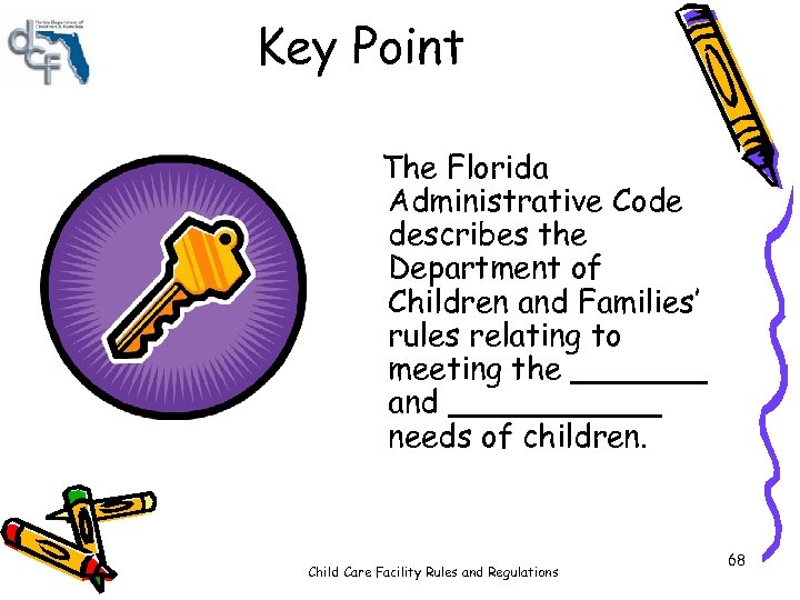 Key Point The Florida Administrative Code describes the Department of Children and Families’ rules