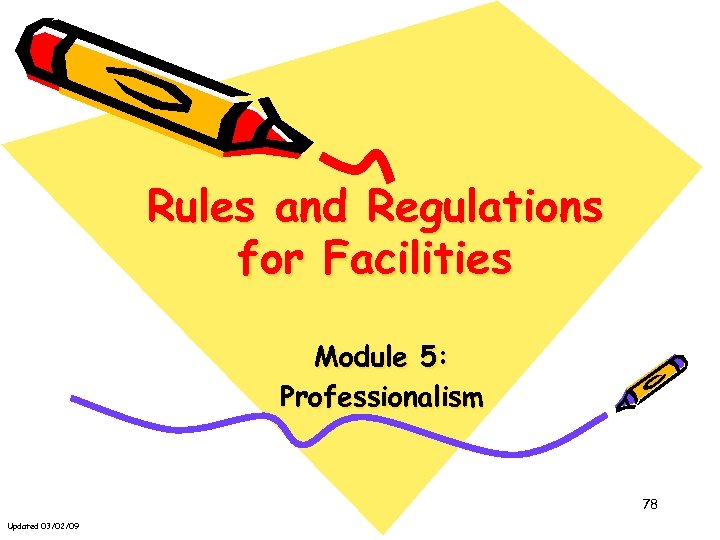 Rules and Regulations for Facilities Module 5: Professionalism 78 Updated 03/02/09 