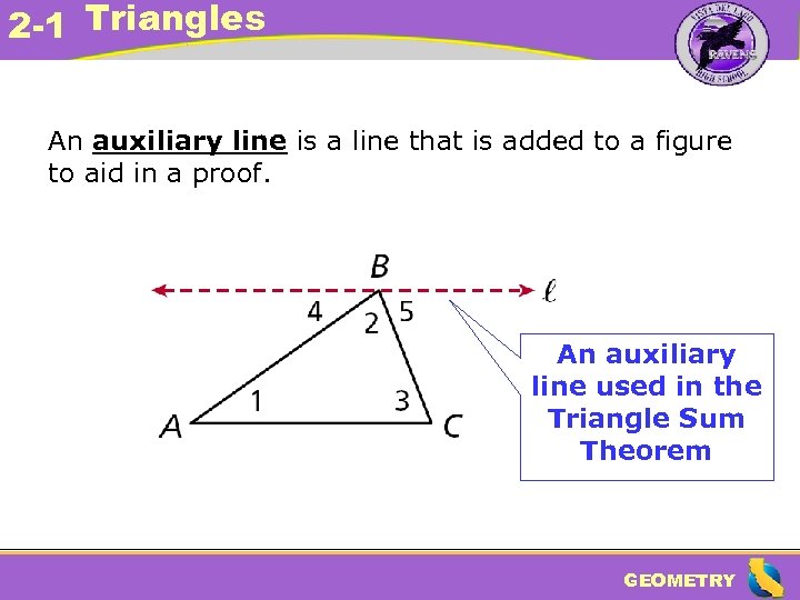 2 -1 Triangles An auxiliary line is a line that is added to a