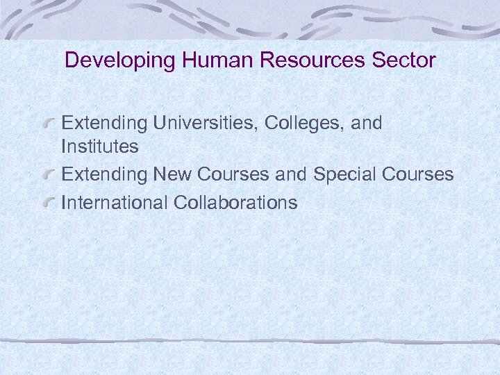 Developing Human Resources Sector Extending Universities, Colleges, and Institutes Extending New Courses and Special