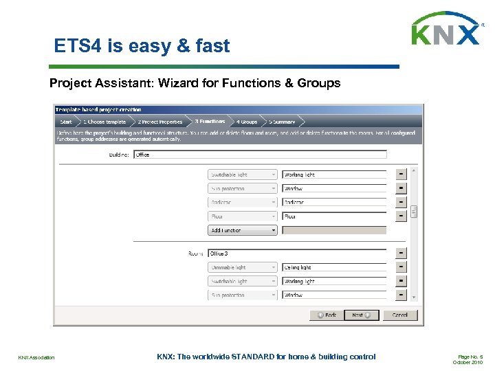 ETS 4 is easy & fast Project Assistant: Wizard for Functions & Groups KNX