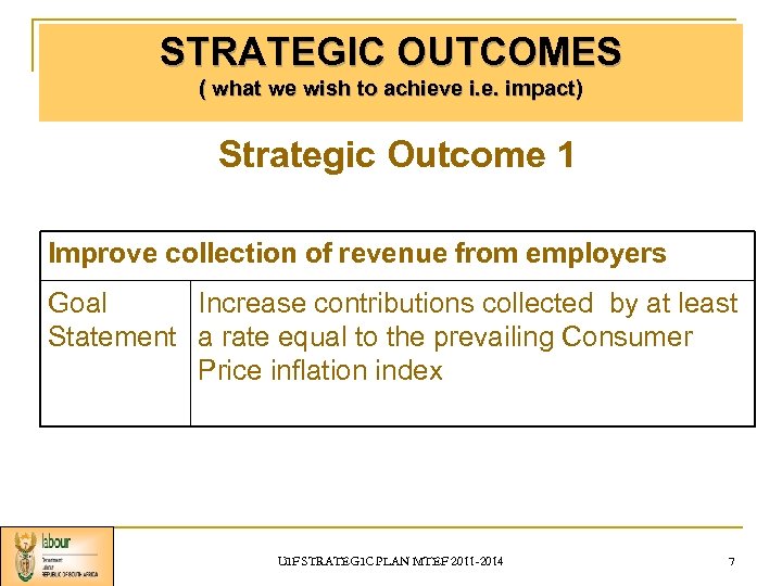 STRATEGIC OUTCOMES ( what we wish to achieve i. e. impact) Strategic Outcome 1
