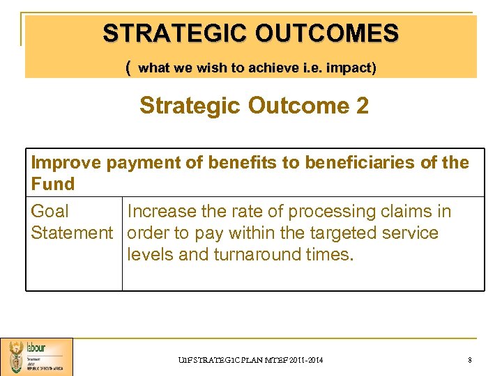 STRATEGIC OUTCOMES ( what we wish to achieve i. e. impact) Strategic Outcome 2
