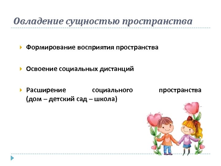 Формирование пространства. Формирование восприятия пространства. Овладение пространством.