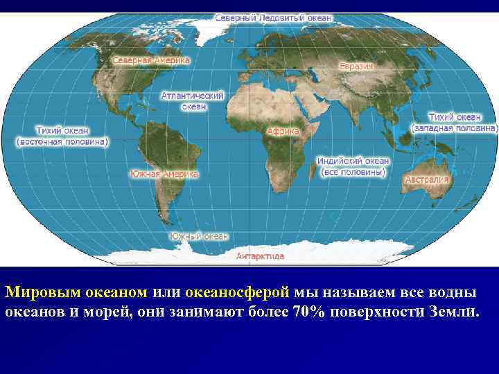 Мировым океаном или океаносферой мы называем все водны океанов и морей, они занимают более