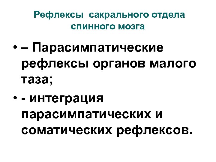 Рефлексы сакрального отдела спинного мозга • – Парасимпатические рефлексы органов малого таза; • -