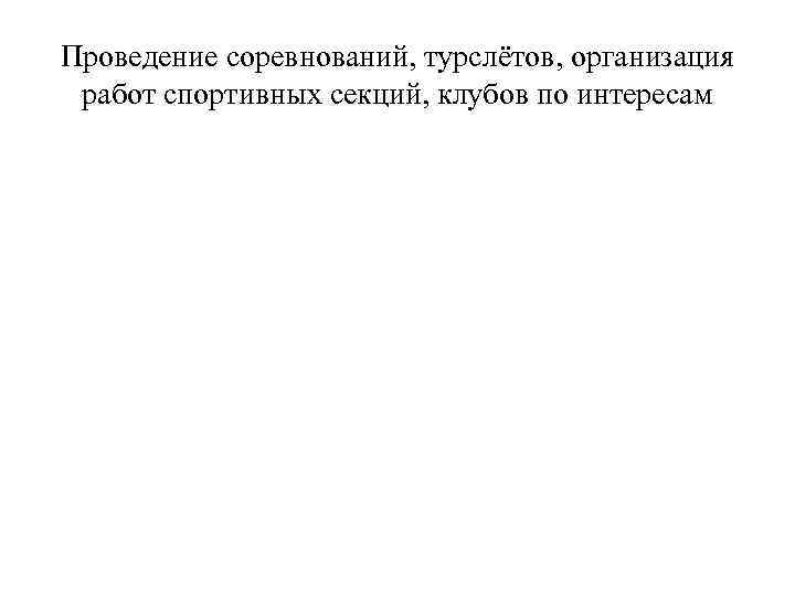 Проведение соревнований, турслётов, организация работ спортивных секций, клубов по интересам 