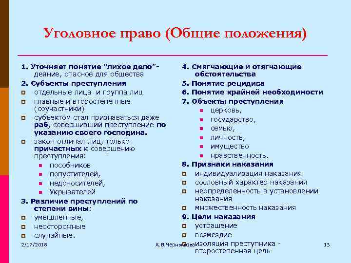 Уголовное право (Общие положения) 1. Уточняет понятие “лихое дело”- деяние, опасное для общества 2.