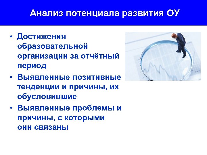  Анализ потенциала развития ОУ • Достижения образовательной организации за отчётный период • Выявленные