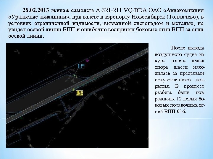  28. 02. 2013 экипаж самолета А-321 -211 VQ-BDA ОАО «Авиакомпания «Уральские авиалинии» ,