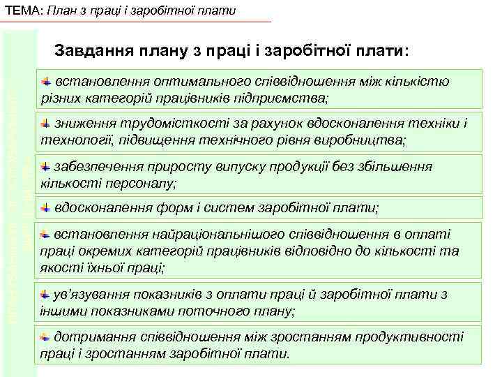 ТЕМА: План з праці і заробітної плати ПЛАНУВАННЯ ЛІСОГОСПОДАРСЬКОГО ВИРОБНИЦТВА Завдання плану з праці