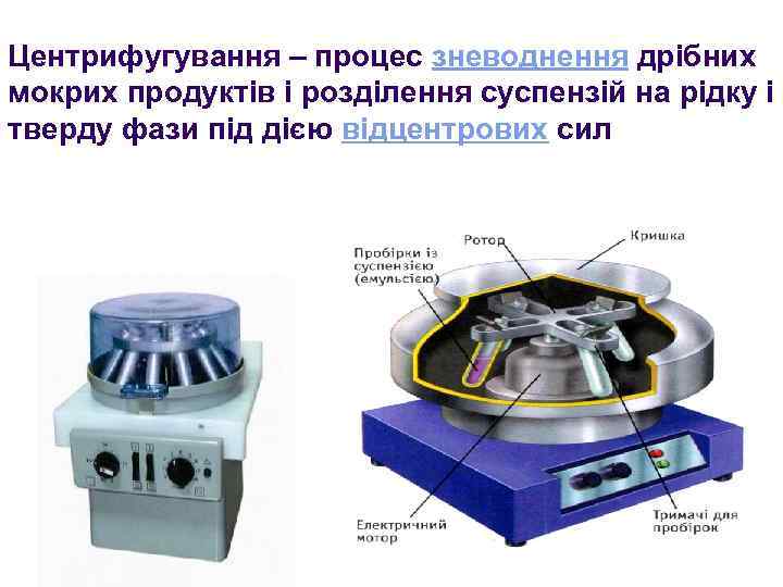 Центрифугування – процес зневоднення дрібних мокрих продуктів і розділення суспензій на рідку і тверду