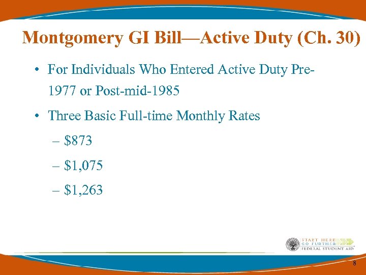 Montgomery GI Bill—Active Duty (Ch. 30) • For Individuals Who Entered Active Duty Pre