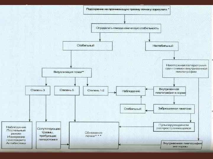 Рис. 2 Исследование проника ющей травмы почки у взрослых 