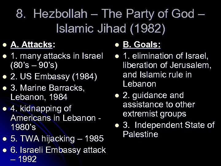 8. Hezbollah – The Party of God – Islamic Jihad (1982) l l l