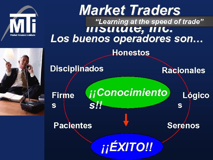 Market Traders “Learning at the speed of trade” Institute, Inc. Los buenos operadores son…