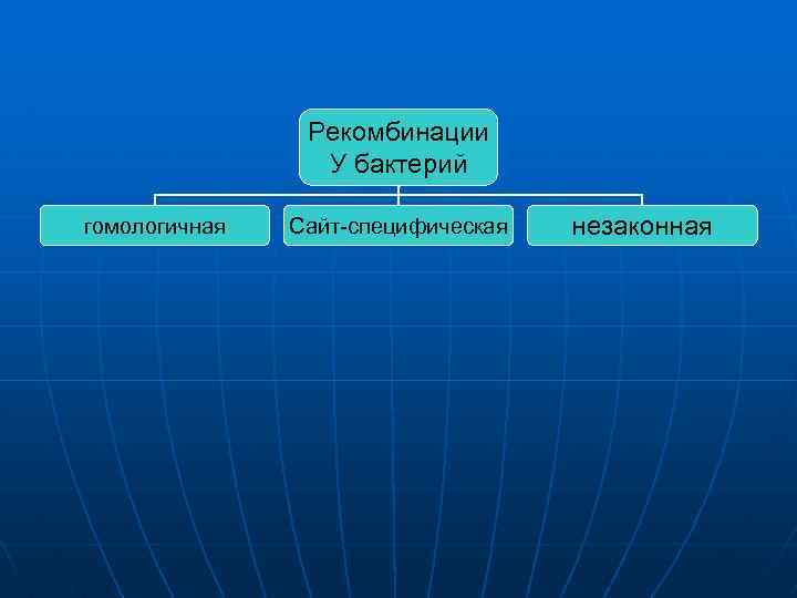 Рекомбинации У бактерий гомологичная Сайт-специфическая незаконная 