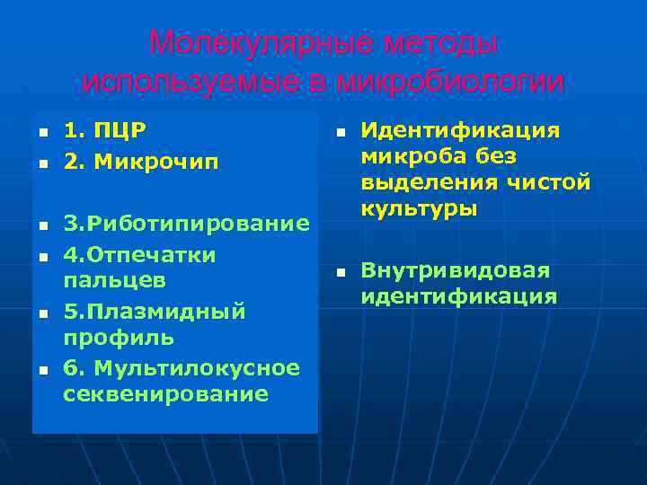 Молекулярные методы используемые в микробиологии n n n 1. ПЦР 2. Микрочип 3. Риботипирование