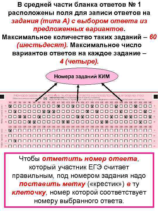 В средней части бланка ответов № 1 расположены поля для записи ответов на задания