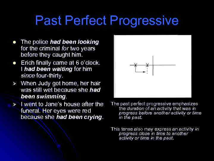 Past Perfect Progressive l l Ø Ø The police had been looking for the