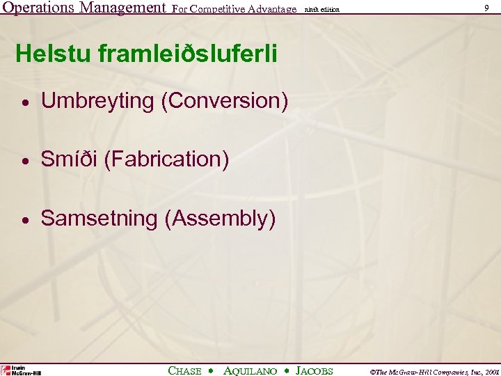 Operations Management For Competitive Advantage ninth edition 9 Helstu framleiðsluferli · Umbreyting (Conversion) ·