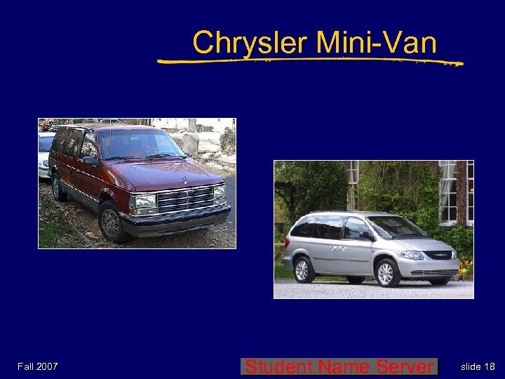 Chrysler Mini-Van Fall 2007 Student Name Server slide 18 