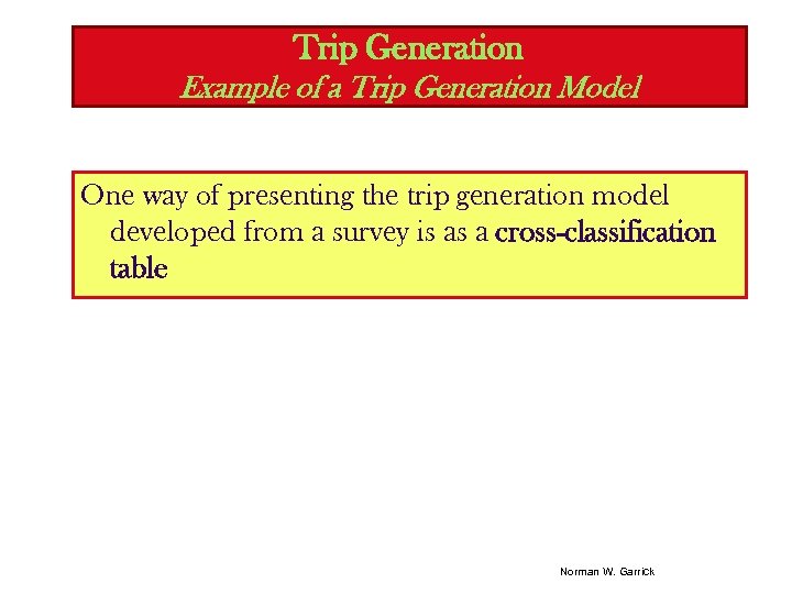 Trip Generation Example of a Trip Generation Model One way of presenting the trip