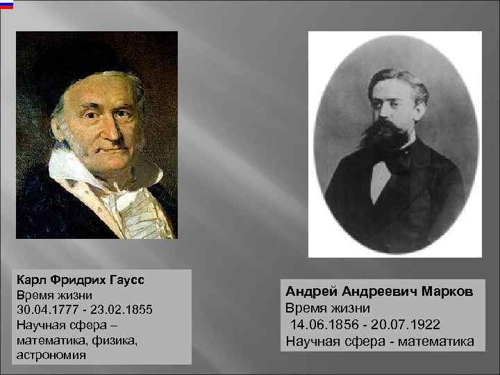 Карл Фридрих Гаусс Время жизни 30. 04. 1777 - 23. 02. 1855 Научная сфера