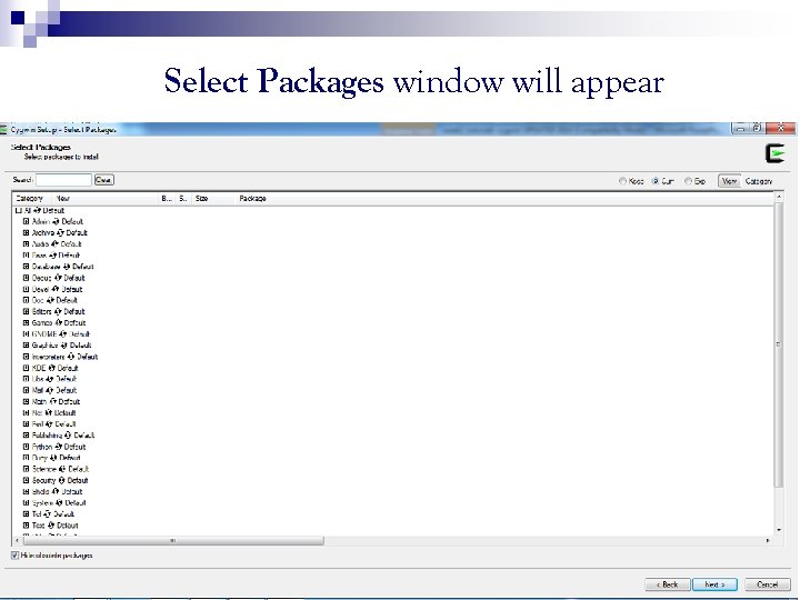 Select Packages window will appear 
