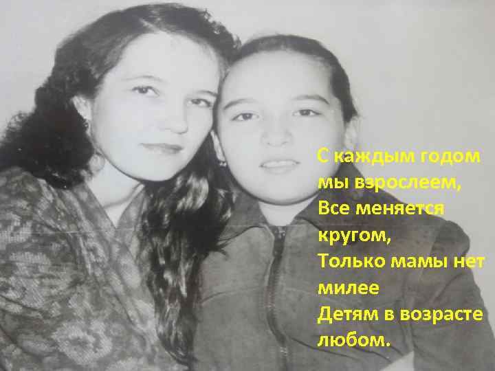 С каждым годом мы взрослеем, Все меняется кругом, Только мамы нет милее Детям в