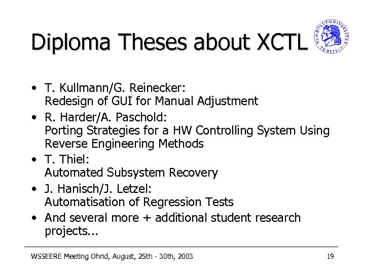 Diploma Theses about XCTL • T. Kullmann/G. Reinecker: Redesign of GUI for Manual Adjustment