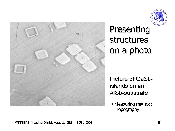 Presenting structures on a photo Picture of Ga. Sbislands on an Al. Sb-substrate Measuring