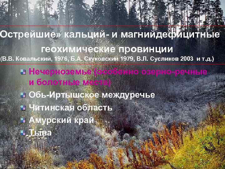 Острейшие» кальций- и магнийдефицитные геохимические провинции (В. В. Ковальский, 1976, Б. А. Скуковский 1979,
