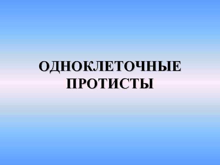 ОДНОКЛЕТОЧНЫЕ ПРОТИСТЫ 