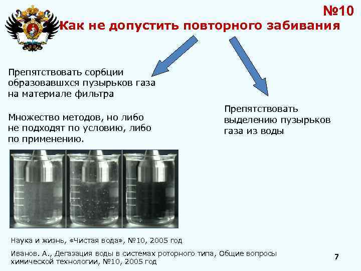 № 10 Как не допустить повторного забивания Препятствовать сорбции образовавшхся пузырьков газа на материале